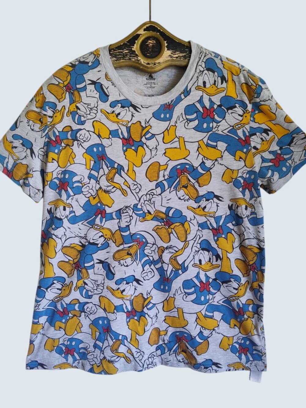 Disney Donald Duck Mens T Shirt Gray Crewneck Short Sleeve Allover Print Sz L